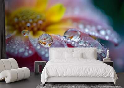 Intricate Patterns of Water Drops Captured in Macro Photography Wall mural