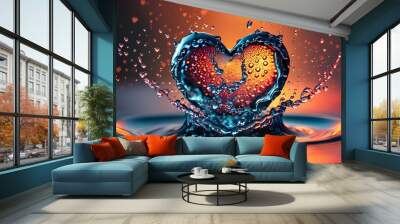 Liquid romance: abstract heart of water drops and splashes, celebrating love on Valentines Day Wall mural