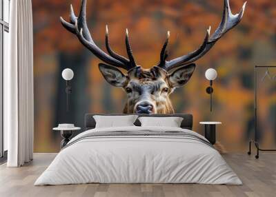 Majestic red deer stag with velvet antlers basking in summers warmth Wall mural