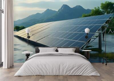 Minimalist Solar Panels on Clean White Background Emphasizing Renewable Energy Design Wall mural