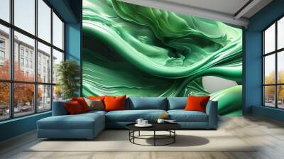 Modern abstract design featuring fluid green waves and dynamic flow concepts in a captivating art background Wall mural