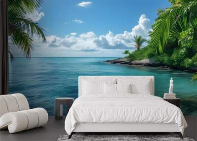 Serene tropical paradise with tranquil waters and picturesque ocean views in the Bahamas Wall mural