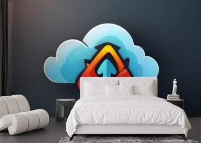 Stylized cloud icon symbolizing data transfer with arrows indicating upload and download in cloud computing technology Wall mural