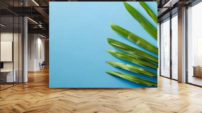 Tropical Palm Leaves Frame on Vibrant Blue Background for Summer Travel and Vacation Invitations Wall mural