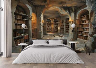 Underground library safeguarding the lost wisdom of ancient civilizations Wall mural