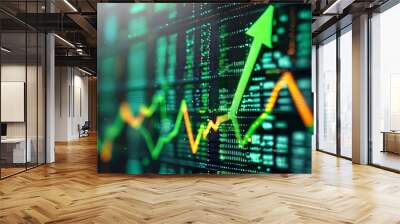 Upward Green Arrows Signifying Stock Market Growth and Positive Financial Trends in a Digital Economy Wall mural