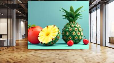 Vibrant 3D Illustration of Fresh Pineapple Celebrating Healthy Gourmet Delights Wall mural