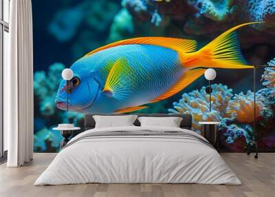 Vibrant Blue Tang Swimming Gracefully Among Coral Reefs Wall mural