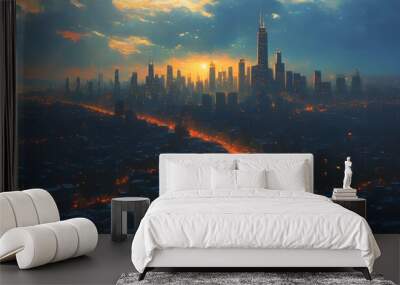 vibrant city lights illuminating the night skyline Wall mural