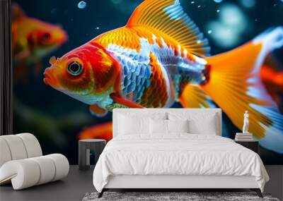 vibrant goldfish swimming gracefully in a tank with a softly blurred background Wall mural