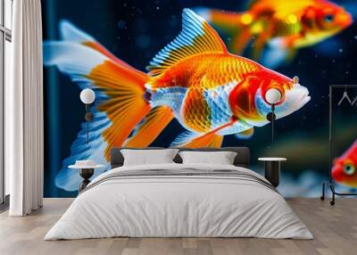 vibrant goldfish swimming gracefully in a tank with a softly blurred background Wall mural