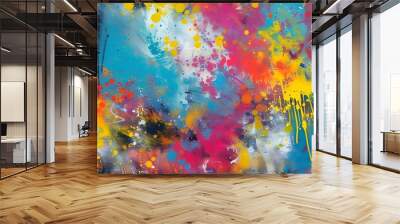 Vibrant seamless abstract graffiti background showcasing colorful spray paint splatters, street style doodles, and dynamic urban artistic expressions Wall mural