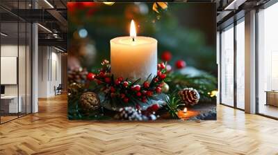 Warm glow of Christmas candles illuminating festive cheer and holiday spirit Wall mural