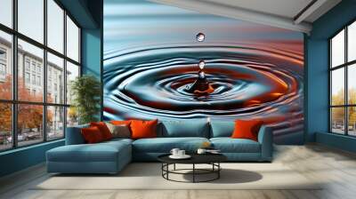 Water drop splashing into calm surface, sending out mesmerizing ripples Wall mural