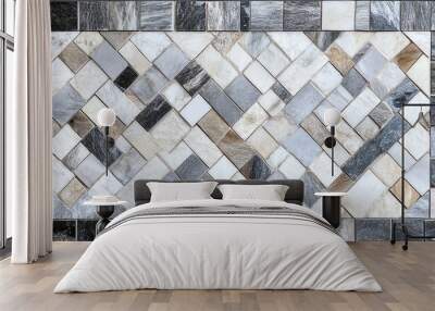 标题：Stylish geometric mosaic pattern with metallic shades, representing modern art and intricate design elements. Contemporary visual texture for interior decoration and graphic design inspiration Wall mural