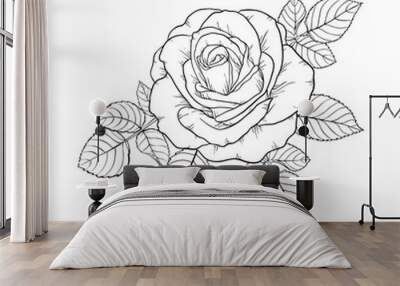 beautiful black and white rose and leaves. Floral arrangement isolated on background. design greeting card and invitation of the wedding, birthday, Valentine s Day, mother s day, holiday. Wall mural