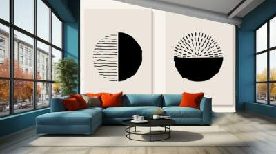 Creative minimalist hand painted Abstract art background with blackand white stain and Hand Drawn doodle Scribble Circle and line. Design for wall decoration, postcard, poster or brochure Wall mural