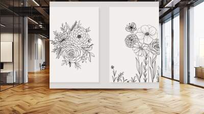 Creative minimalist hand painted Abstract art background with Hand Drawn doodle Scribble floral plants. Design for wall decoration, postcard, poster or brochure Wall mural