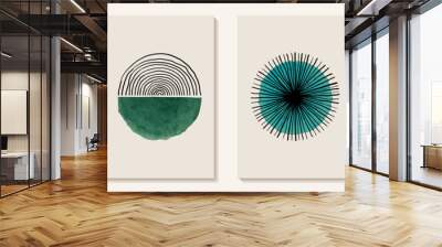 Creative minimalist hand painted Abstract art background with watercolor stain and Hand Drawn doodle Scribble Circle. Design for wall decoration, postcard, poster or brochure Wall mural