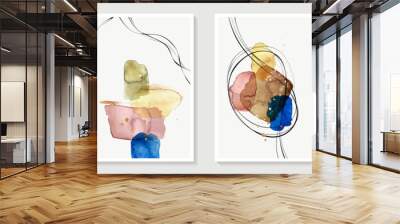 Creative minimalist hand painted Abstract art background with watercolor stain and Hand Drawn doodle Scribble line. Design for wall decoration, postcard, poster or brochure Wall mural