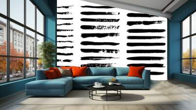 set of grunge black paint, ink brush strokes. brush collection isolated on white background. Trendy brush stroke for black ink paint,grunge backdrop, dirt banner,watercolor design and dirty texture. Wall mural