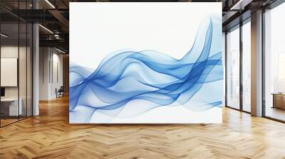 Rich powder blue wave abstract background, soft and airy, isolated on white Wall mural