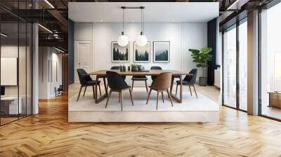 Stylish dining room interior with design wooden family table AI Generated Wall mural