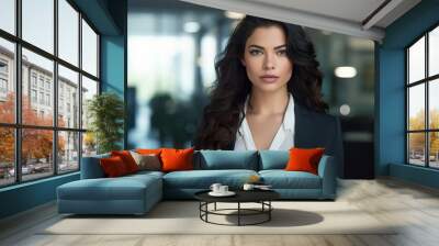 Portrait Attractive hispanic young confident business woman in business professional working office Wall mural