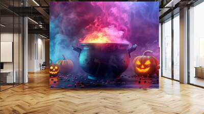 a steaming cauldron for halloween Wall mural