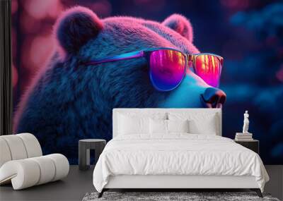 Funny and cool brown bear with sunglasses Wall mural