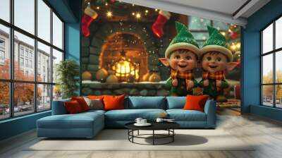 two little christmas elves  Wall mural