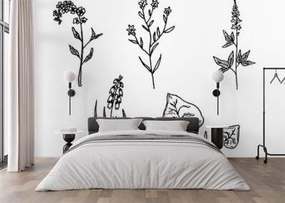 set of black and white flowers Wall mural