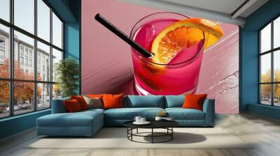 Free photo a top view fresh fruit cocktail with fresh fruit slices ice cooling on blue, drink juice cocktail fruit color
 Wall mural