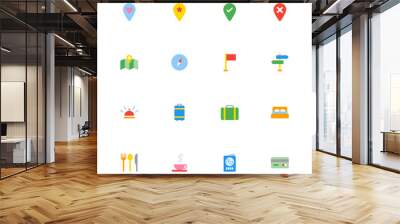 colorful flat travel icon set for web design, user interface (UI), infographic and mobile application (apps) Wall mural