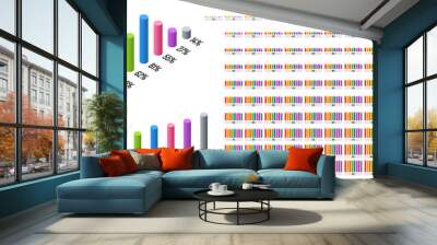 Set of 3D isometric cylinder percentage bar chart from 0 to 100 ready-to-use for web design, user interface (UI) or infographic - red, yellow, green, blue, purple and gray Wall mural