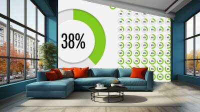 Set of circle percentage diagrams (meters) from 0 to 100 ready-to-use for web design, user interface (UI) or infographic - indicator with green Wall mural