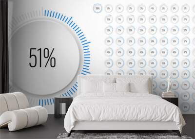 Set of circle percentage diagrams meters from 0 to 100 ready-to-use for web design, user interface UI or infographic with 3D concept - indicator with blue Wall mural