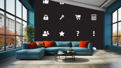 white simple flat icon set 2 for web design, user interface (UI), infographic and mobile application (apps) Wall mural