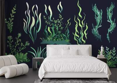 Minimalistic abstract elements for a natural underwater scene including algae Wall mural