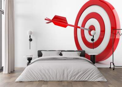 Red target with a red arrow on goal against a white background business concept Wall mural