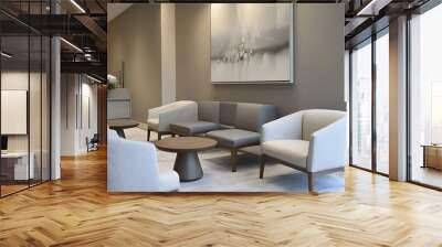 Sophisticated and Calming Grey Waiting Area in Modern Hospital Setting Wall mural