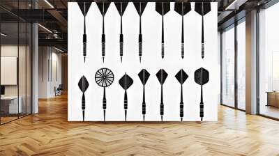 A collection of various dart types and styles in black and white Wall mural