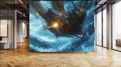 A steampunk airship battling a stormy sea Wall mural