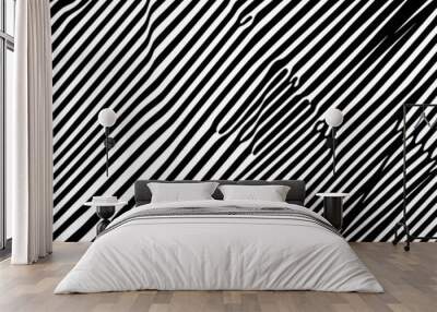 Abstract Black and White Diagonal Striped Pattern with Distortions Wall mural