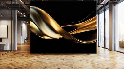 Abstract Flowing Gold Waves on Black Background Wall mural