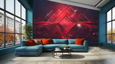 abstract red shape background with glowing lines Wall mural