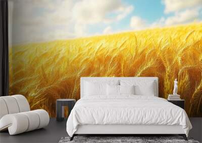 Close-up of a field of golden wheat swaying in the breeze Wall mural