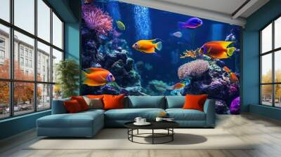 Colorful Fish Swimming Amidst Vibrant Coral Reef Wall mural