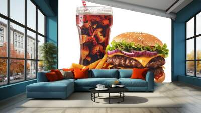 Set of Fastfood with Burger, French Fries And Soda Wall mural