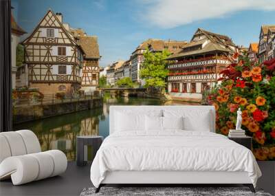 Little France (La Petite France), a historic quarter of the city of Strasbourg in eastern France. Charming half-timbered houses. Famous Maison de Tanneurs house. Wall mural